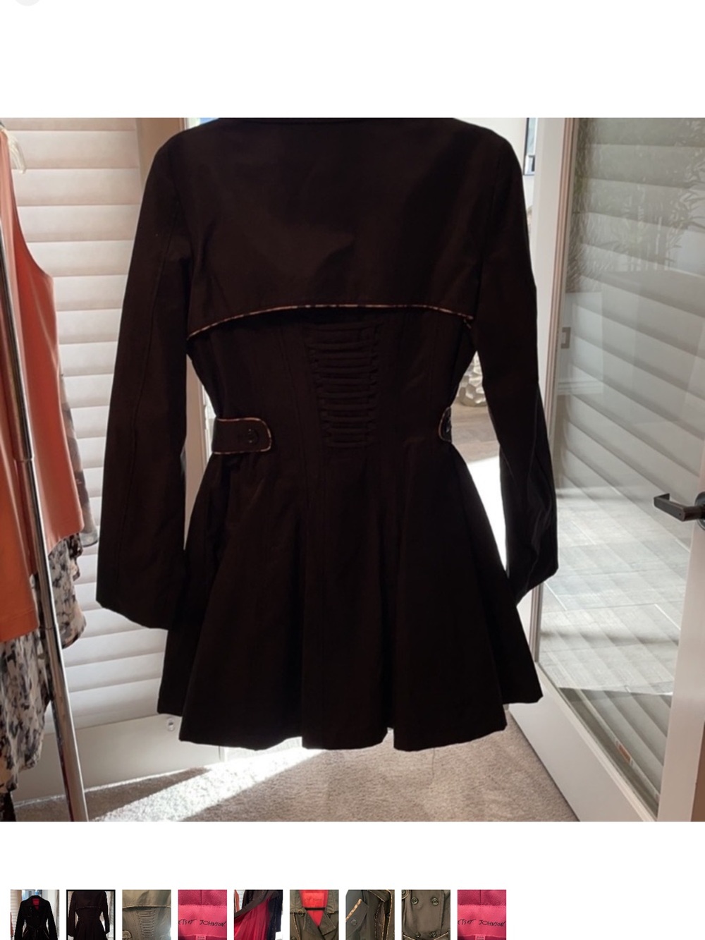 Betsey Johnson Black Trench Coat with Pink Interior Accents - Picture 2 of 9